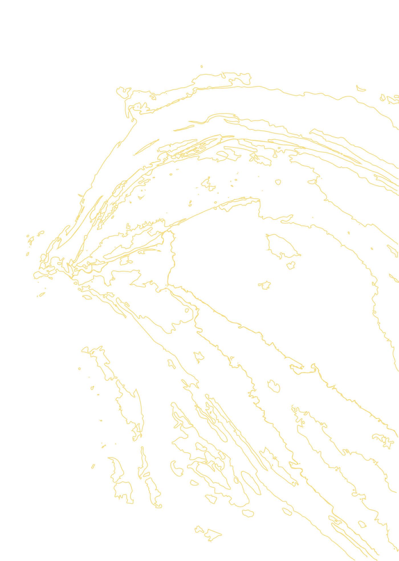 Outline map of Greece with the surrounding islands, depicted with yellow lines on a black background.