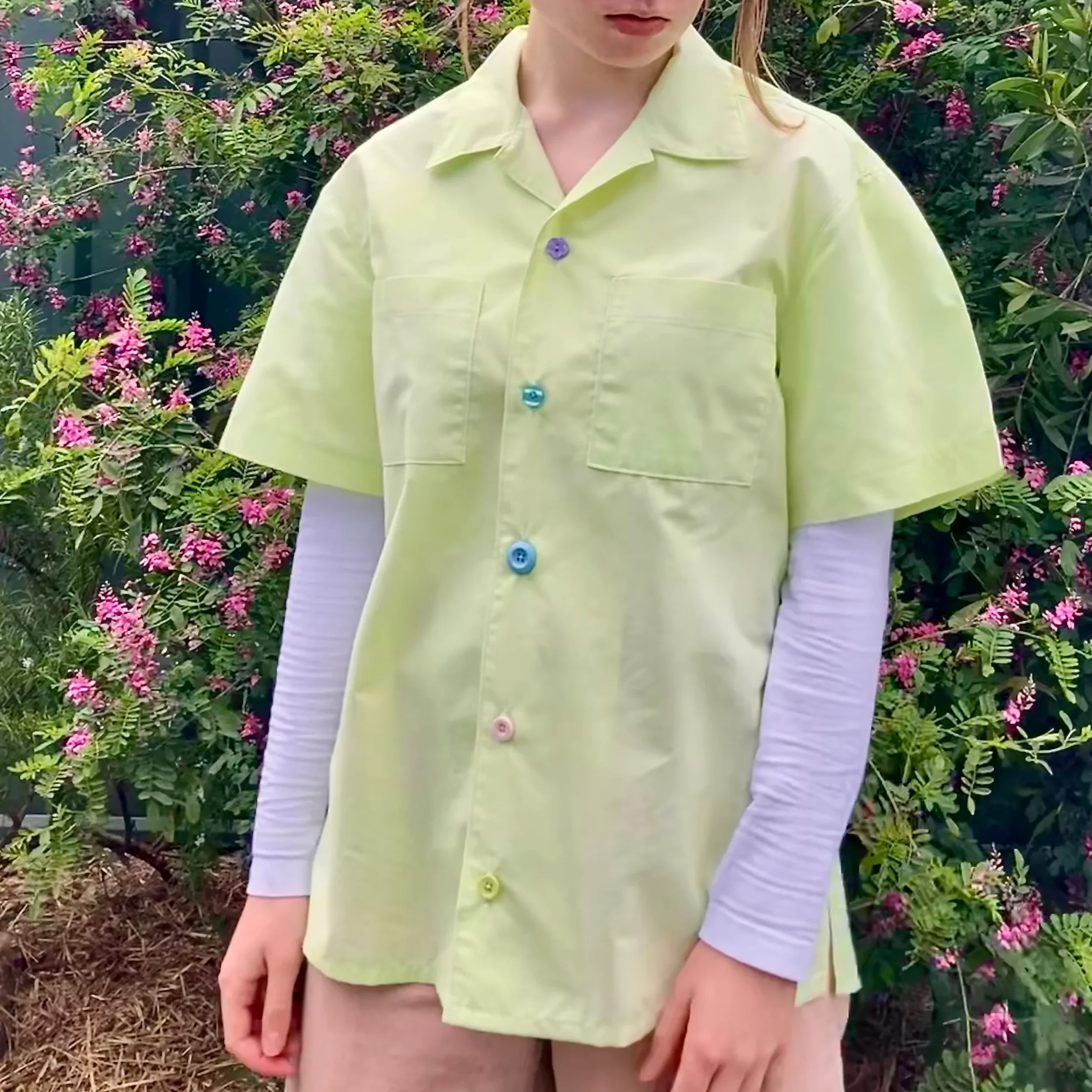 green tie-dyed casual button up shirt