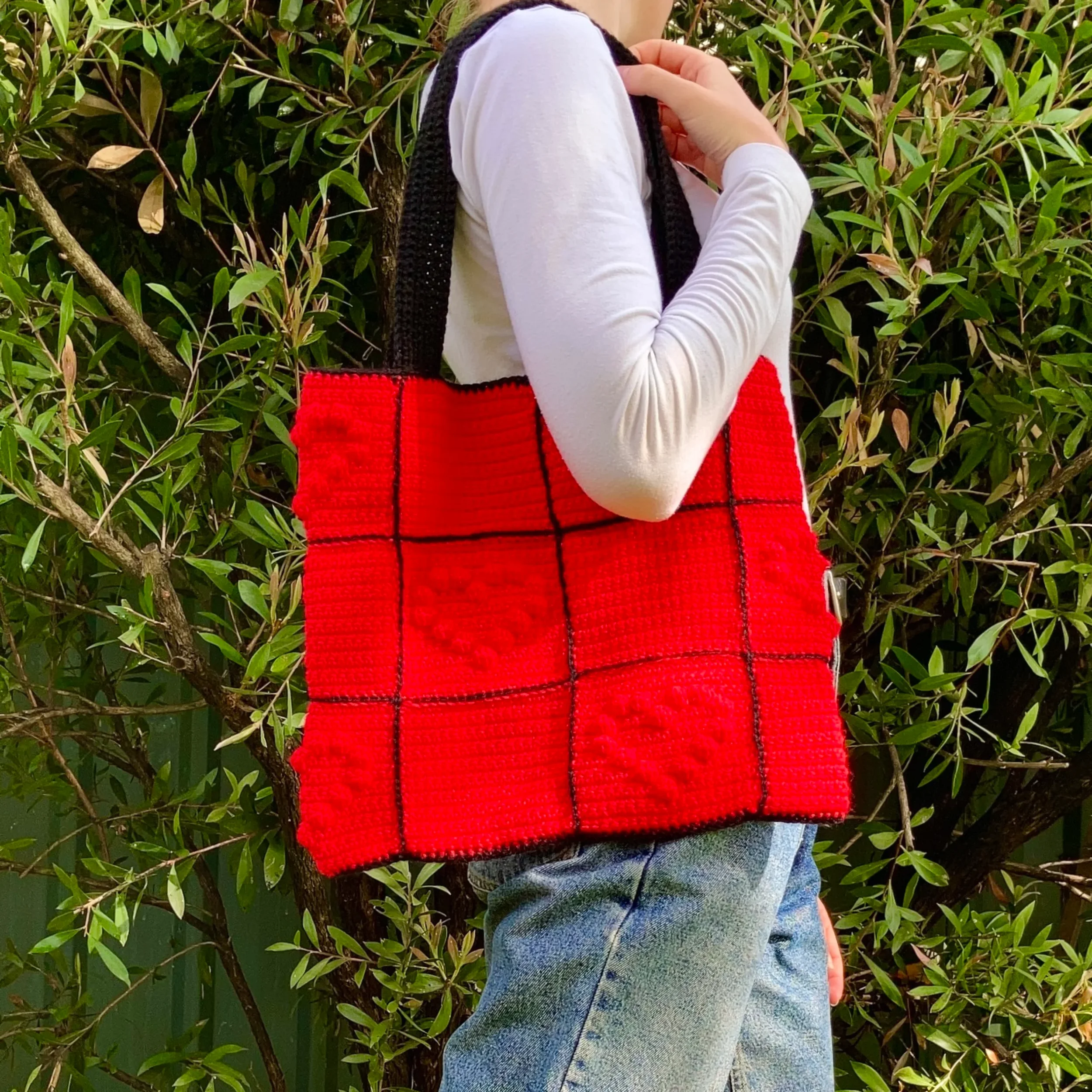 red and black heart tote bag