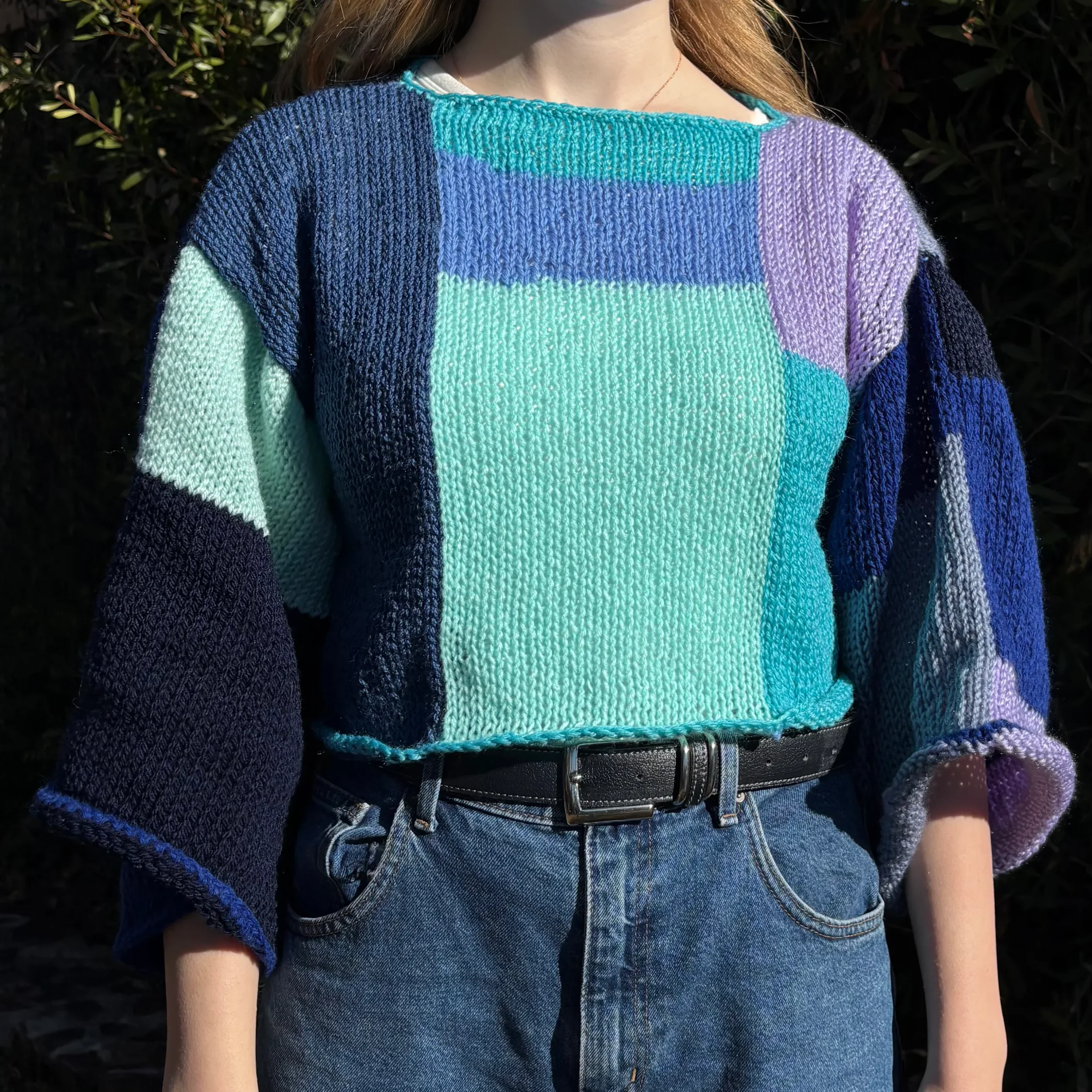 blue and purple knit sweater top