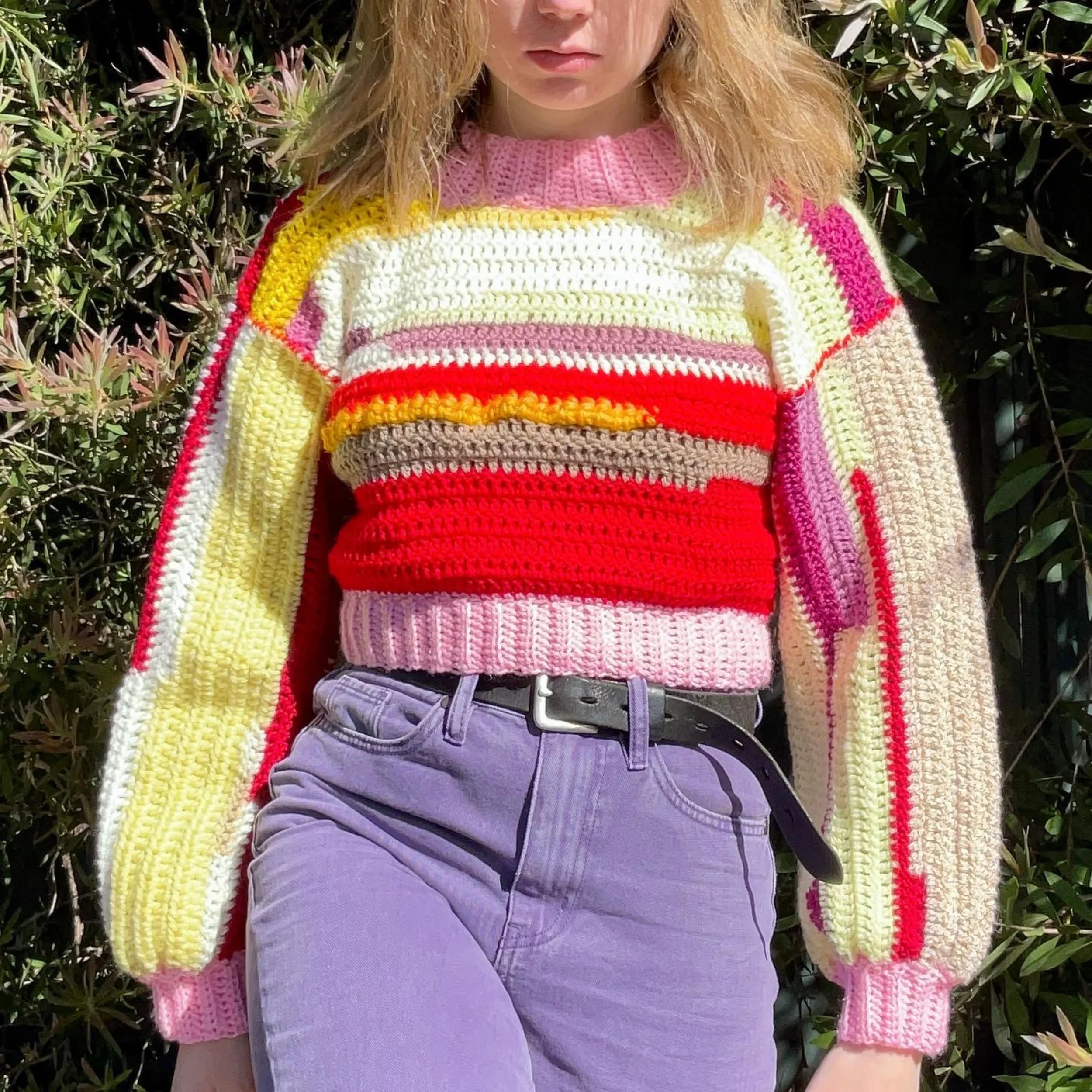 red tone scrappy sweater
