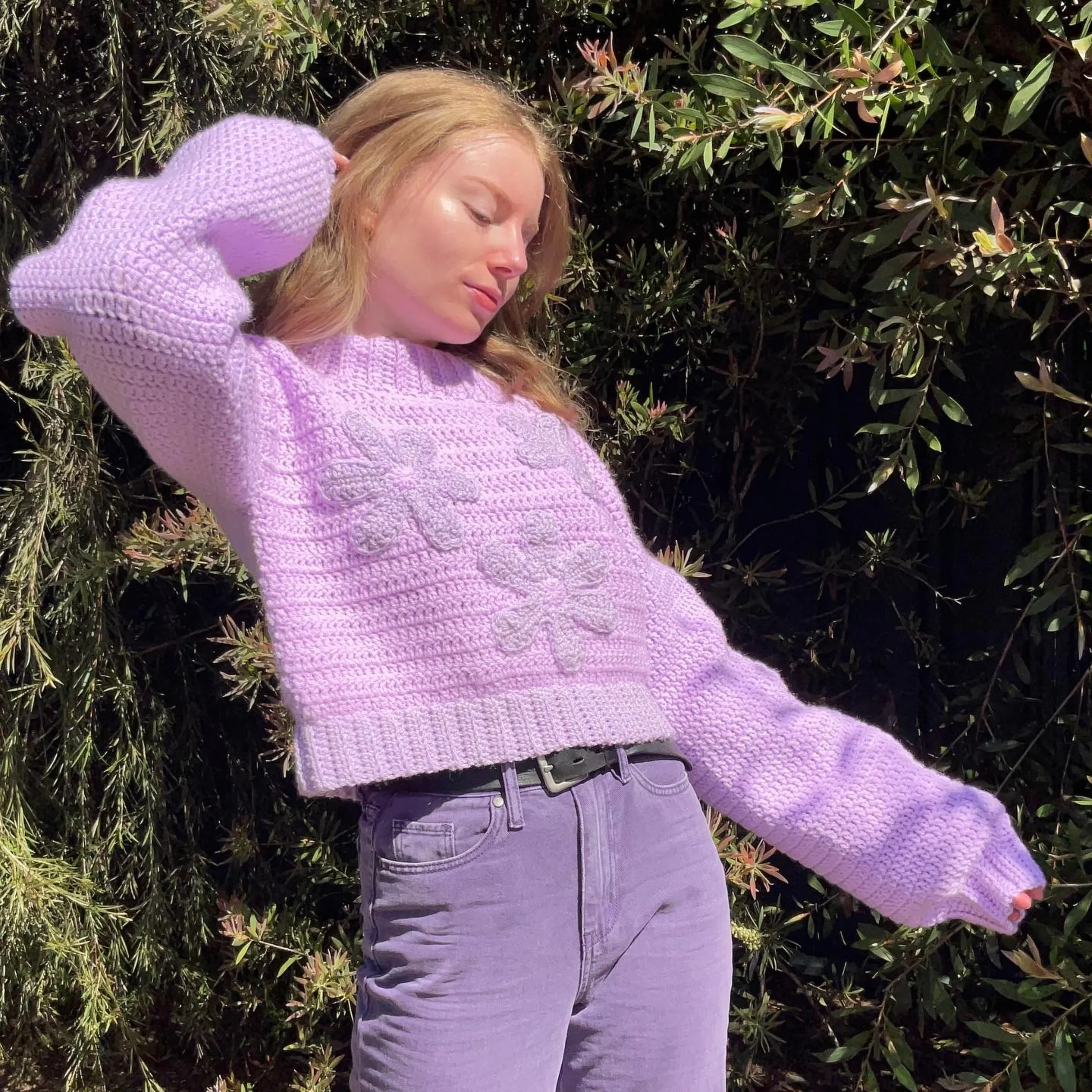 purple flower power sweater