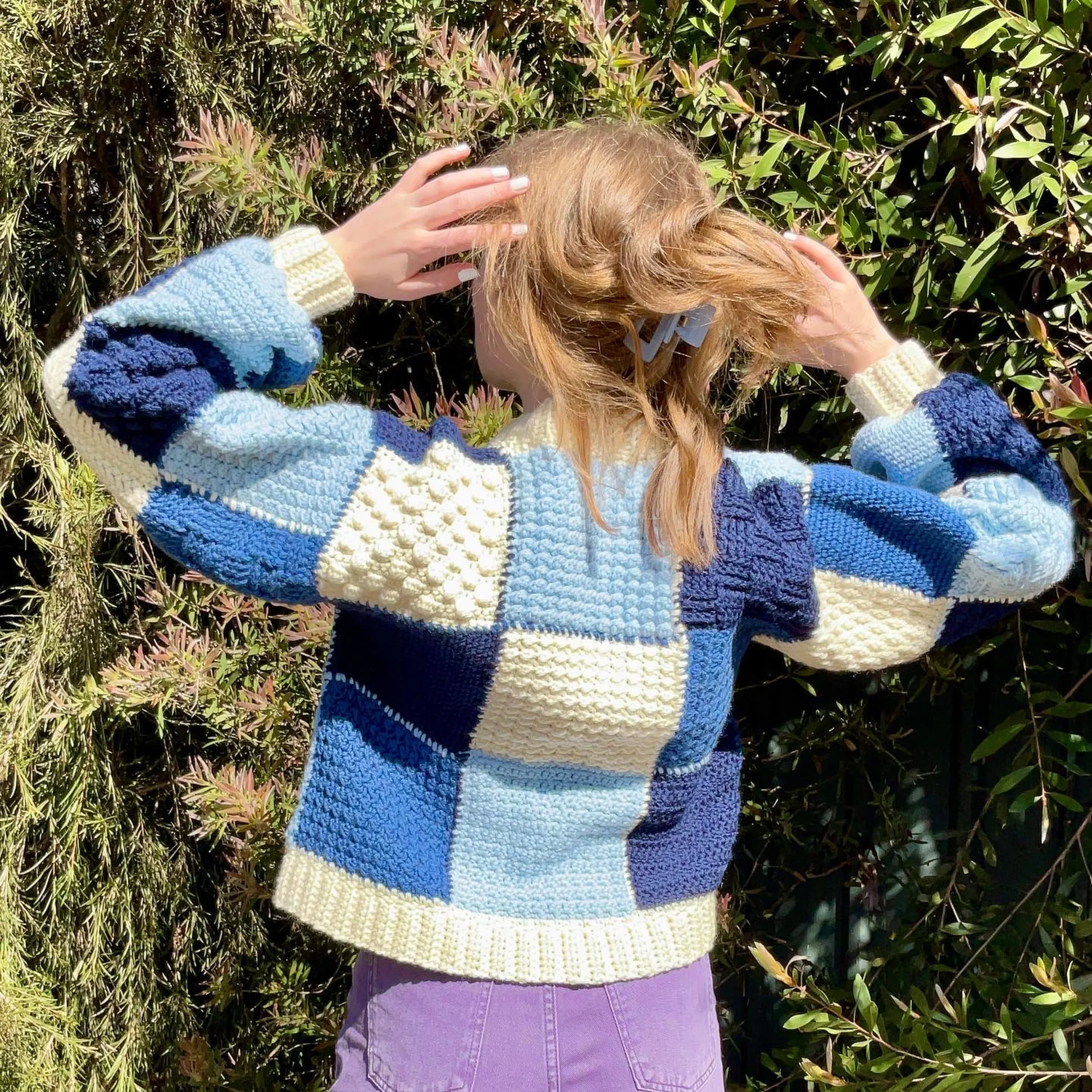 blue patchwork cardigan