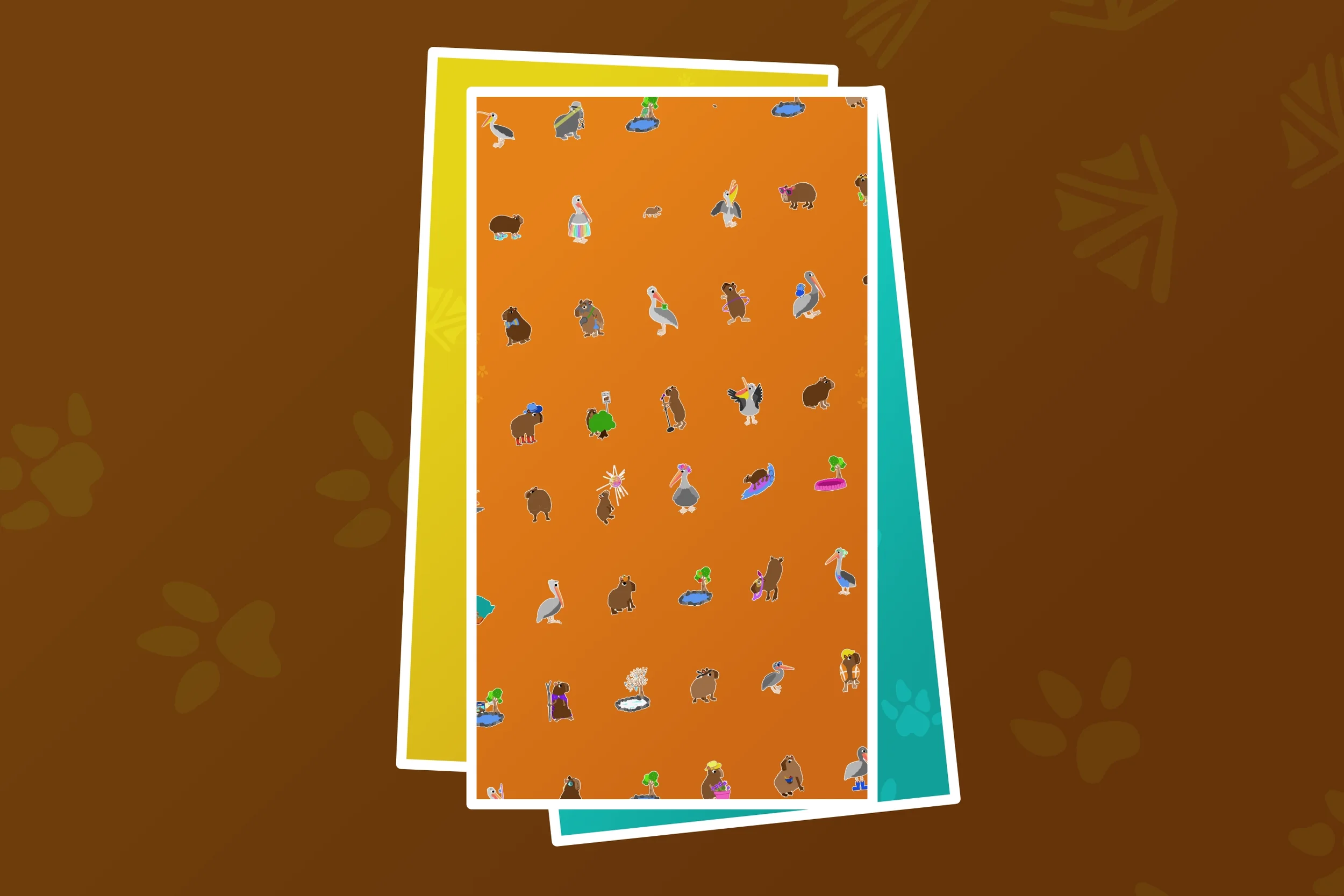 Vertical background featuring art from Capybaras vs Pelicans