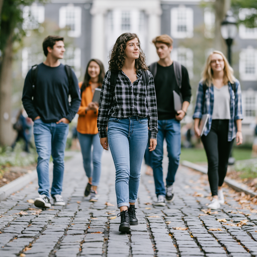 College students walking across campus
