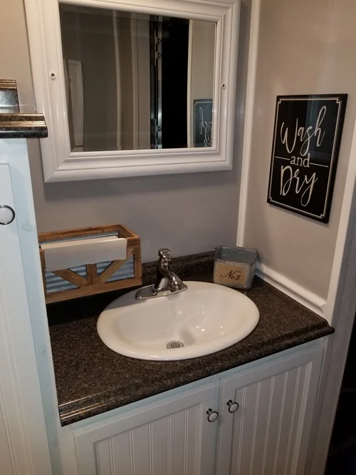 Granite countertop with chrome faucet