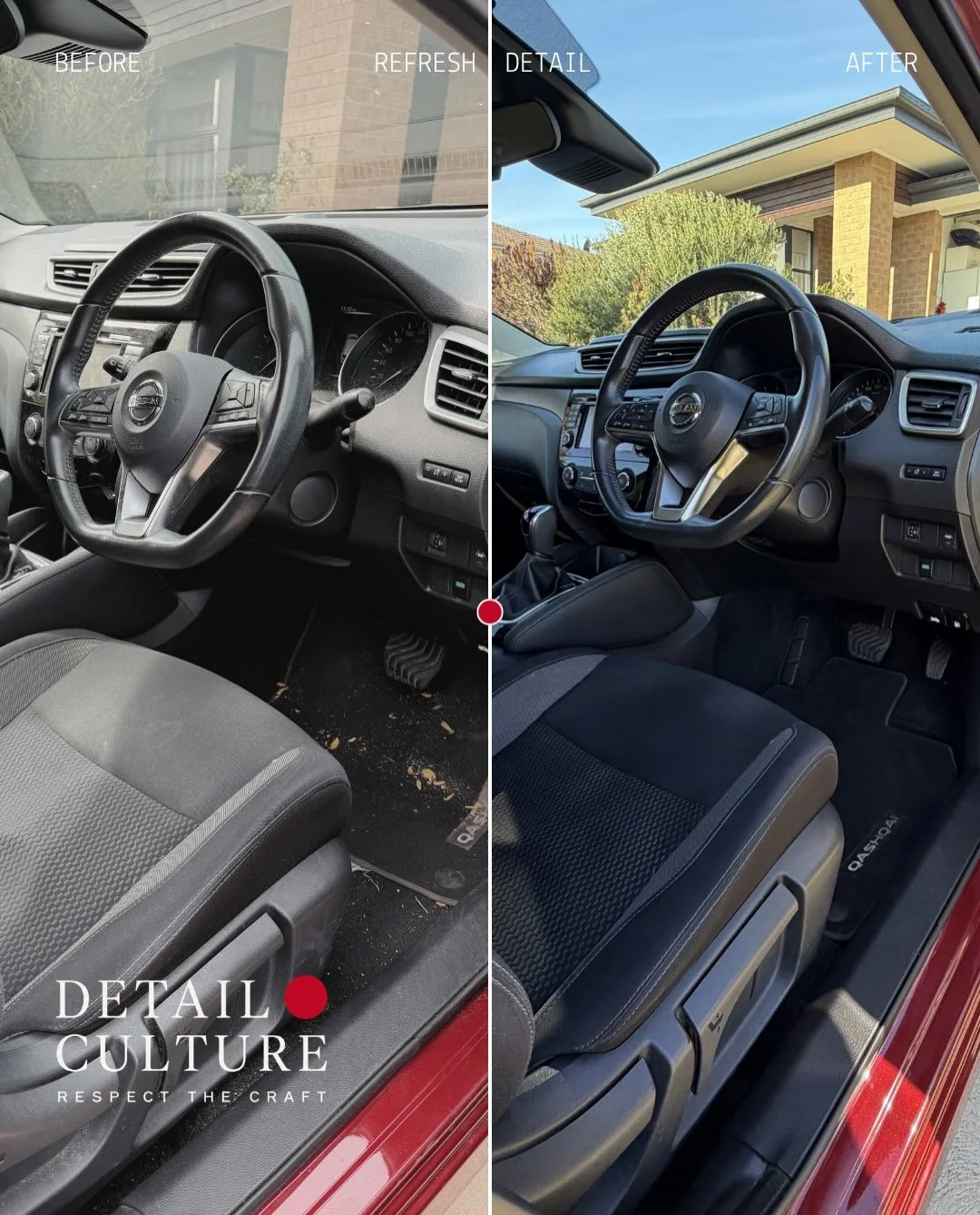 Before + After: Nissan Qashqai Refresh Detail.

A well-loved vehicle brought back to a cleaner, fresher and more considered standard.

This Qashqai had all the signs of real life - sand through the interior, pet hair, everyday dirt, marked touchpoint