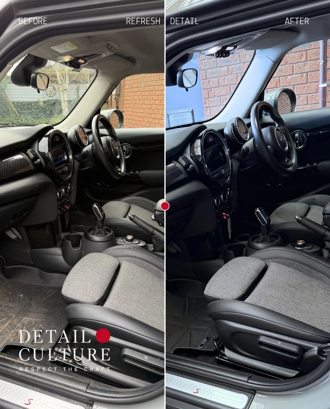 Before + After: Mini Cooper S Refresh Detail (Interior)

The interior is where you feel the difference.

This Mini Cooper S was already in great condition, but preparing a vehicle for sale means looking beyond &ldquo;clean enough&rdquo; and focusing 