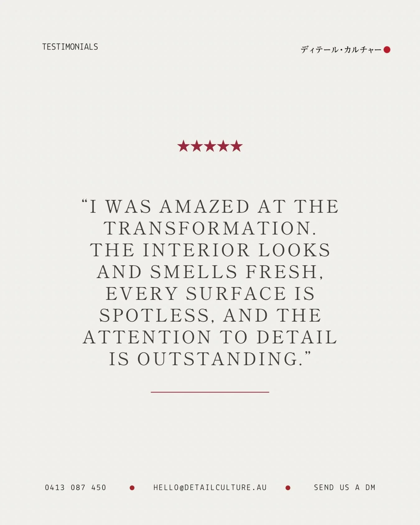 Reviews like this mean a lot.

This vehicle came to us after more than two years without a proper interior clean, so there was plenty to work through. Seeing the difference at the end of the detail was satisfying enough, but hearing that the car felt