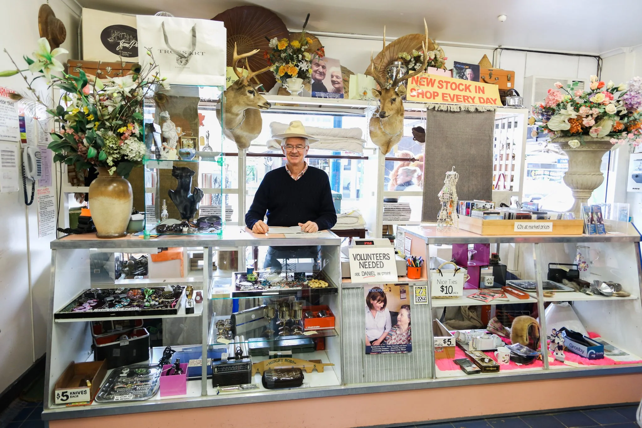Independent op shop in Christchurch, New Zealand, featuring a colourful mural and a welcoming second-hand shopping experience.