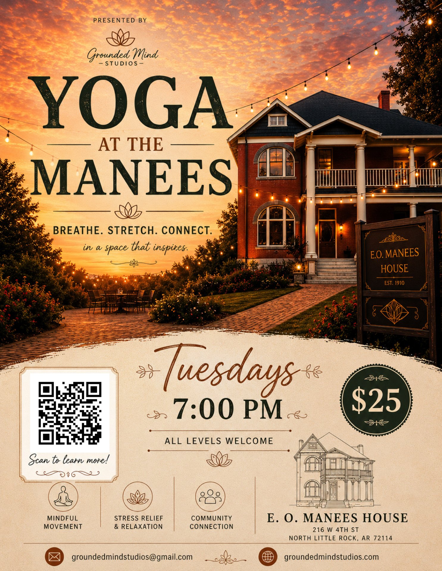 Yoga at the Manees: Evening Sessions at the E.O. Manees House