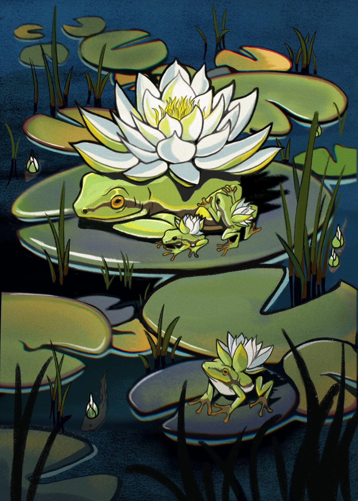 Lotus Frogs 5x7
