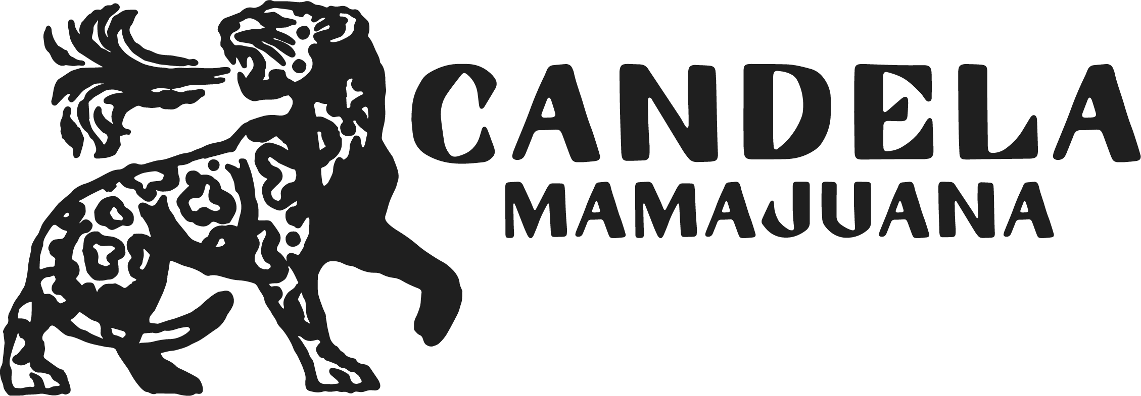 Logotipo en negro de Candelaria Mamaquaña con figura de un tigre estilizado y el nombre en letras mayúsculas.