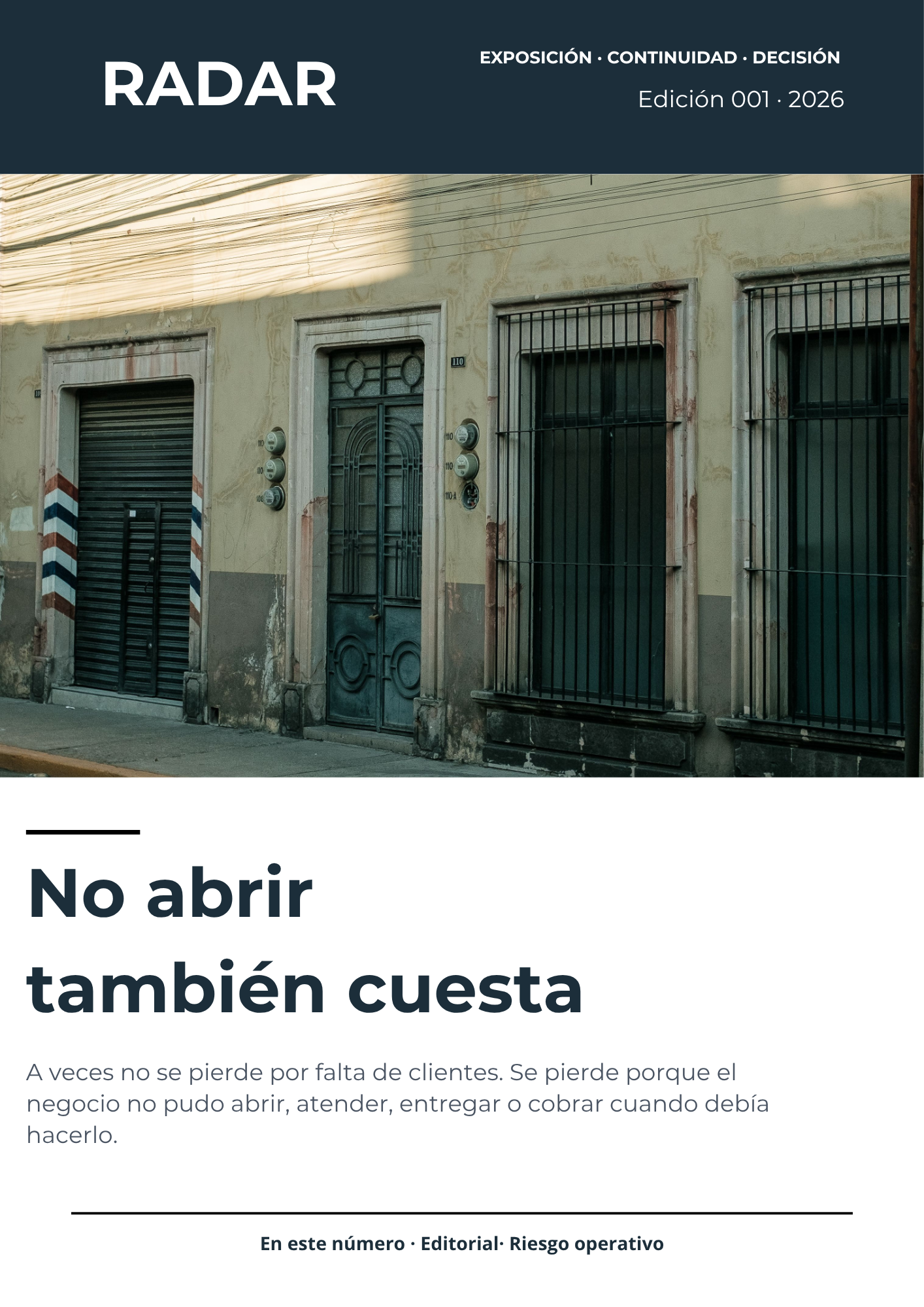 Portada de RADAR 001 No abrir también cuesta