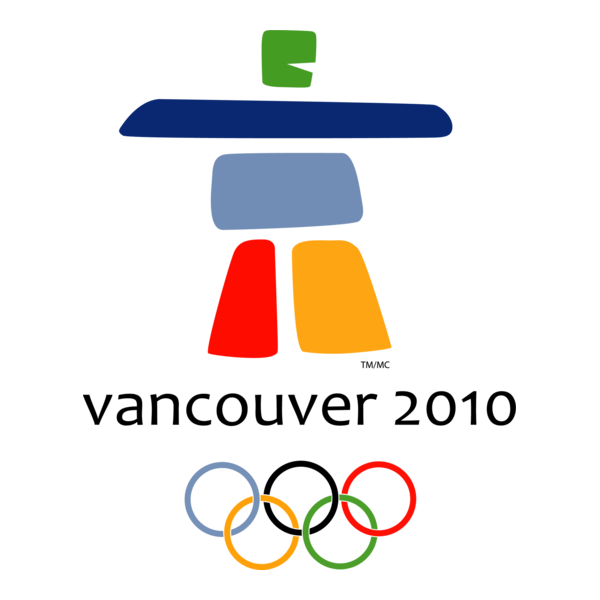 Logo for Vancouver 2010 Winter Olympics featuring stylized mountain and the Olympic rings.