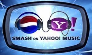 Logo for Yahoo Music with headphones and a purple 'Y' logo, text 'SMASH on YAHOO! MUSIC'