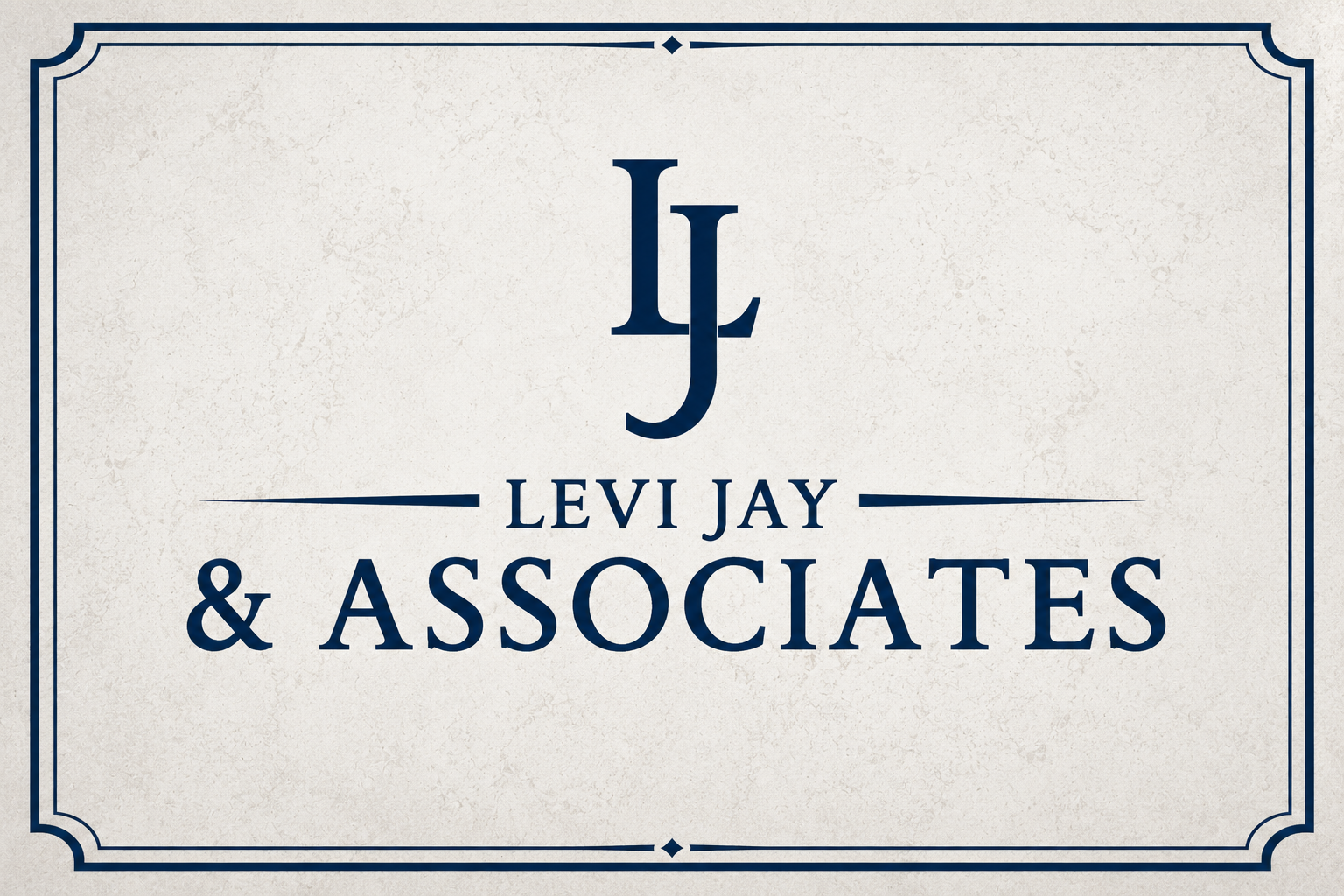 Logo for Levi Jay & Associates with stylized initials 'LJ' and the company name beneath, decorative border.