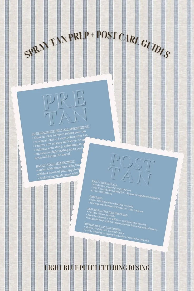 Spray Tan Prep + Post Care Client Guide Light Blue