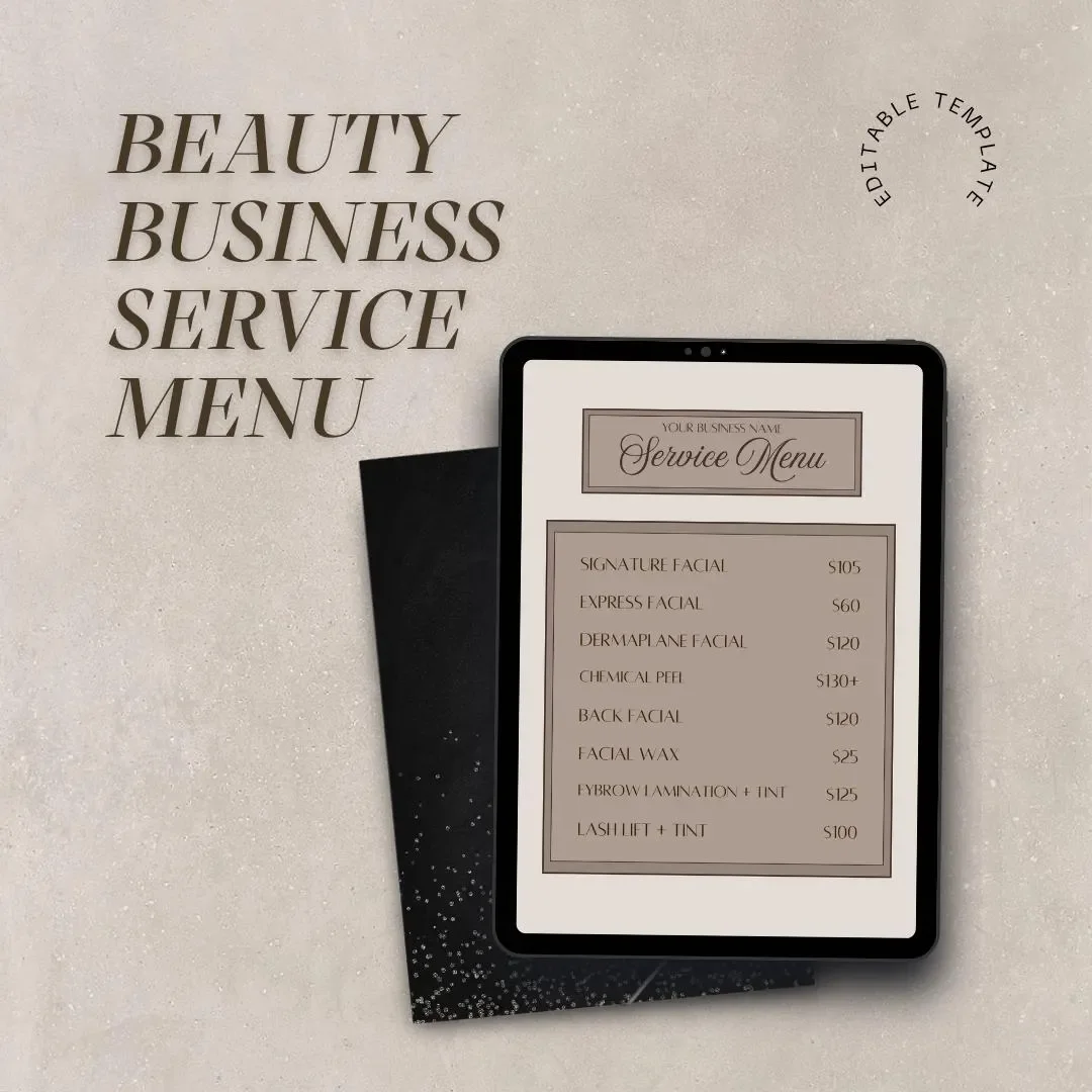 Beauty Business Service Menu Template