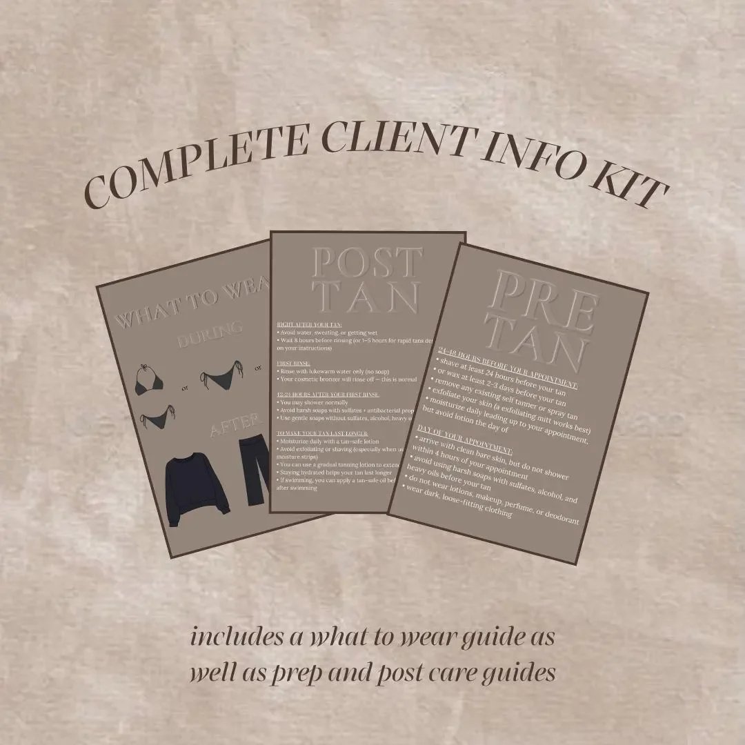 Spray Tan Client Care Kit | Pre-Tan, Post-Tan, What to Wear Guides