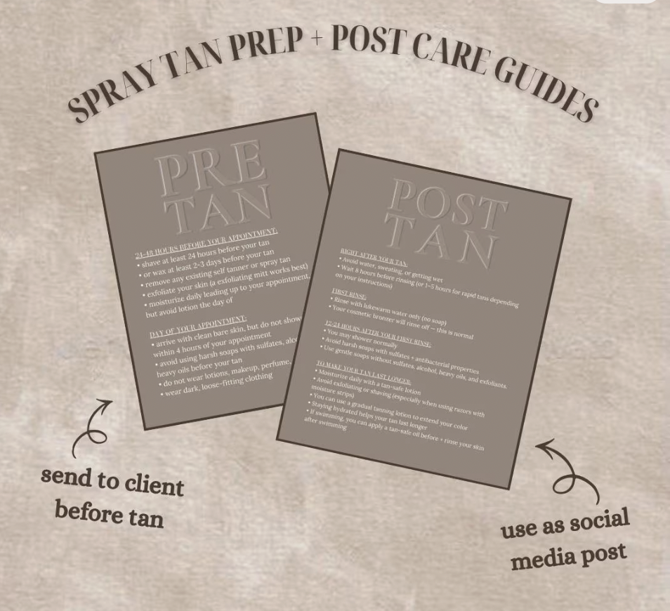 Spray Tan Prep + Post Care Client Guide Warm Brown
