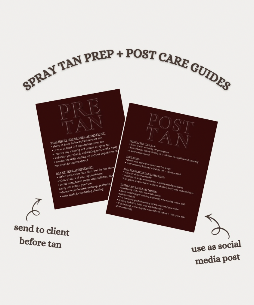 Spray Tan Prep + Post Care Client Guide Burgandy