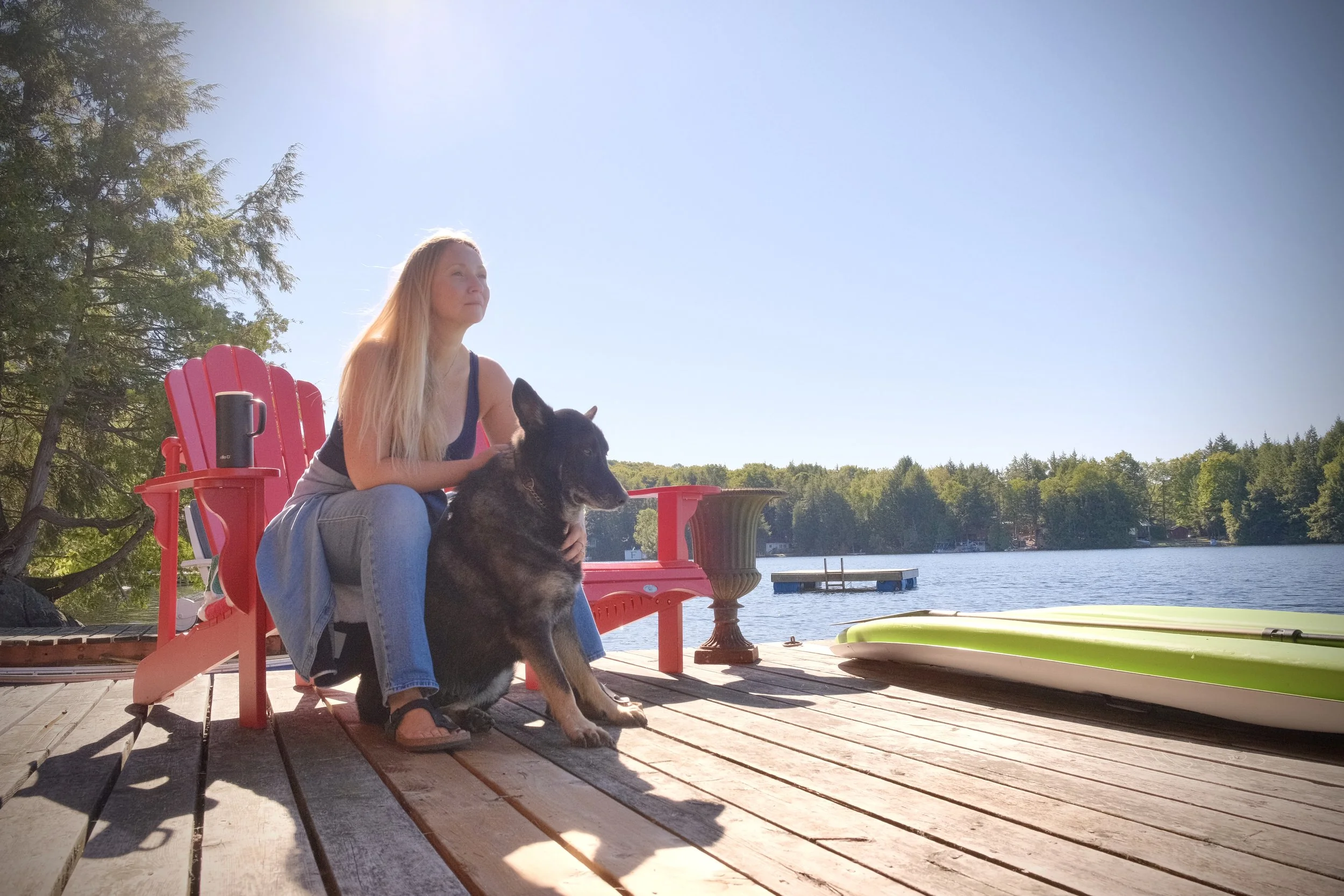Silvia and Oz by the lake