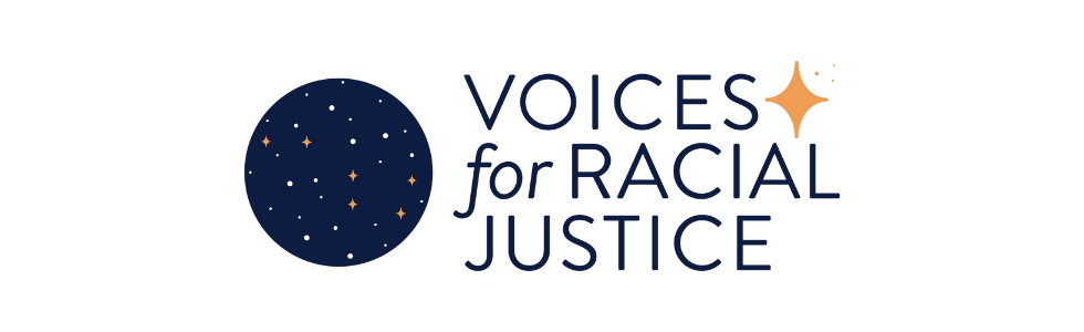 A dark blue circle with the big dipper constellation, next to the words "Voices for Racial Justice"