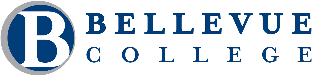 A white letter B in a blue circle next to the text "Bellevue College"