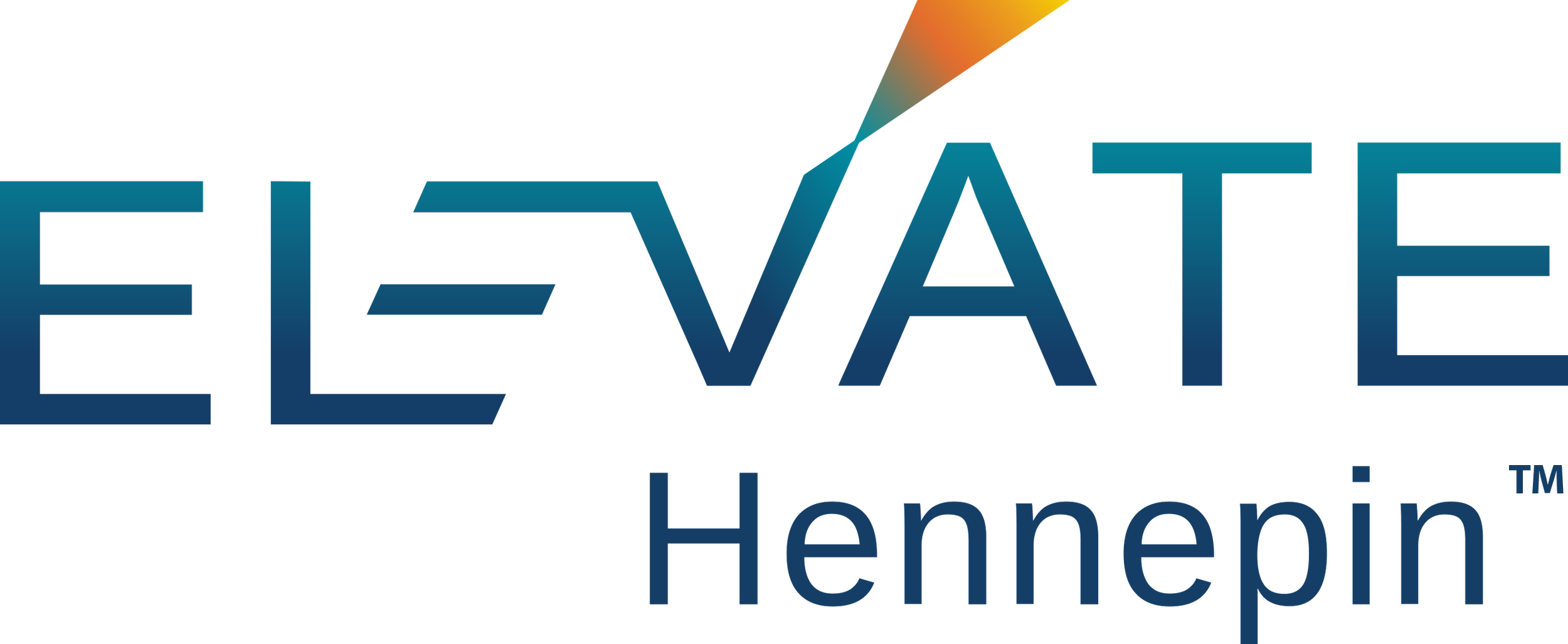 The word "Elevate" in larger font with an orange triangle coming out; below it says "Hennepin"