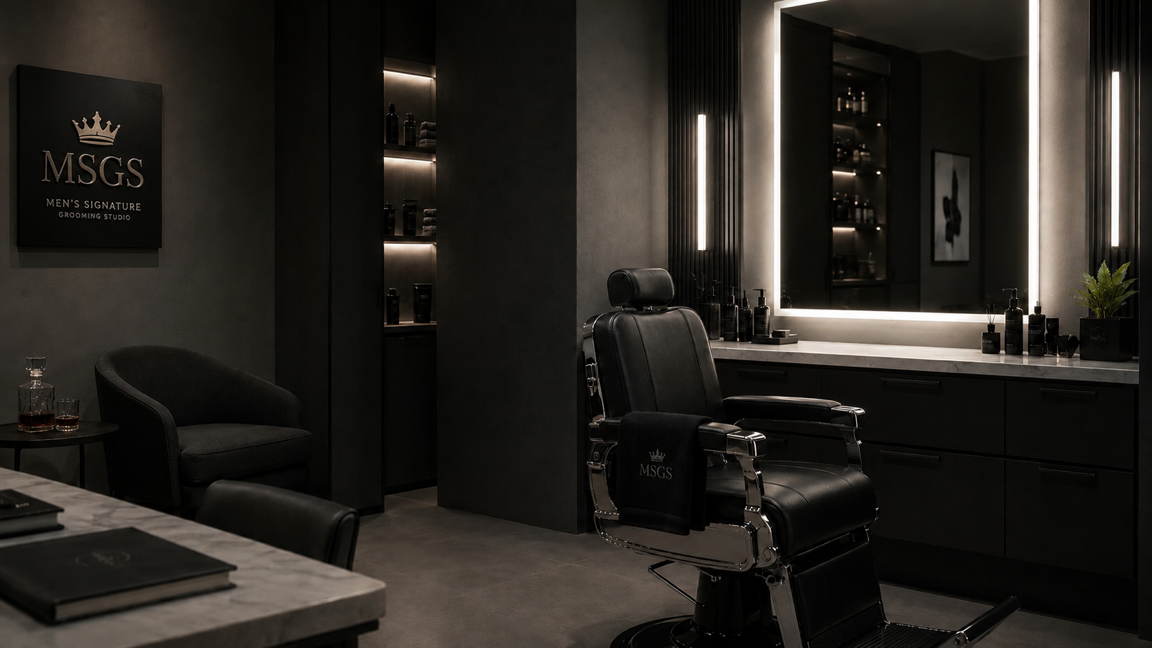 Private men’s grooming studio contact and location image