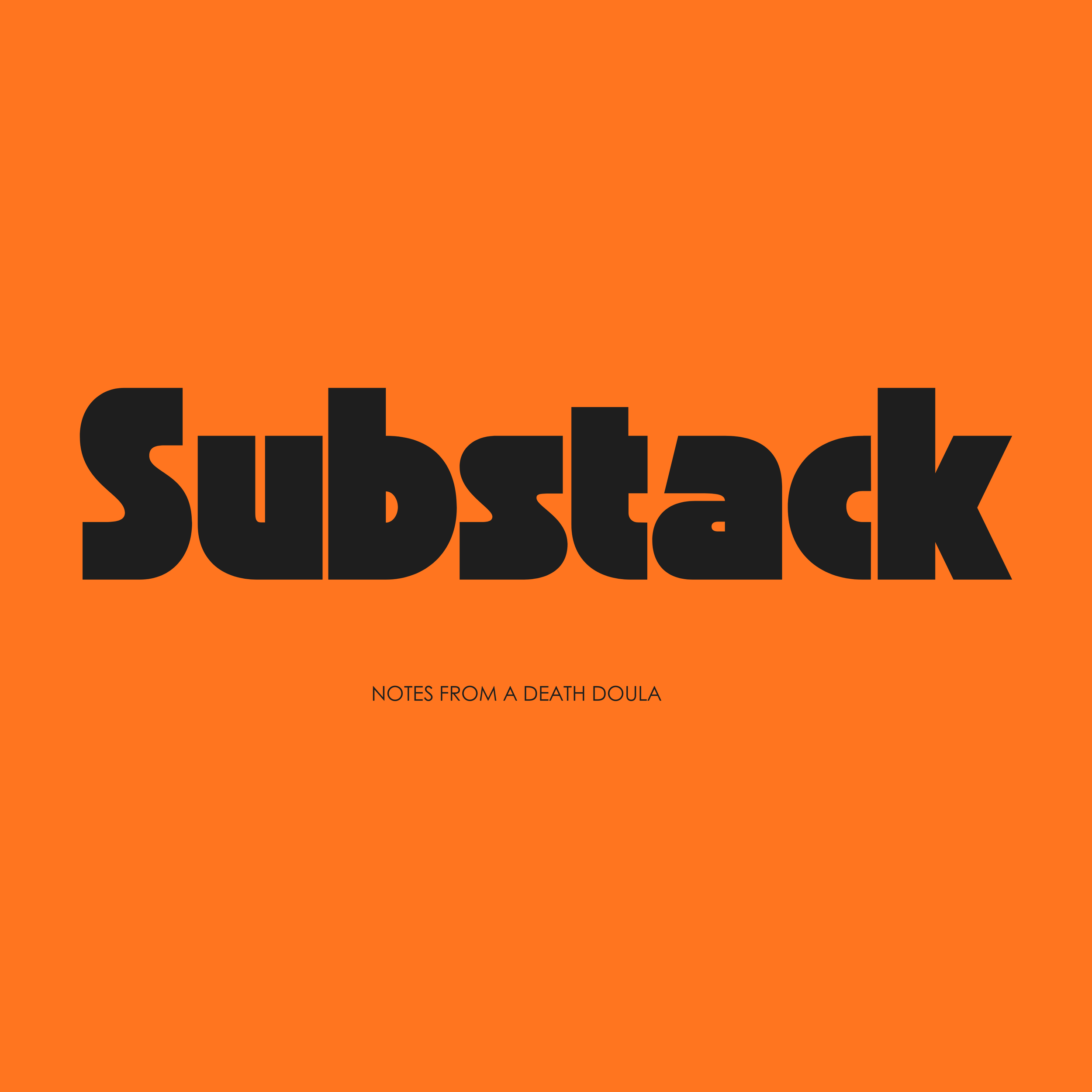 Book titled 'Substack: Notes from a Death Doula' with an orange cover and black text.