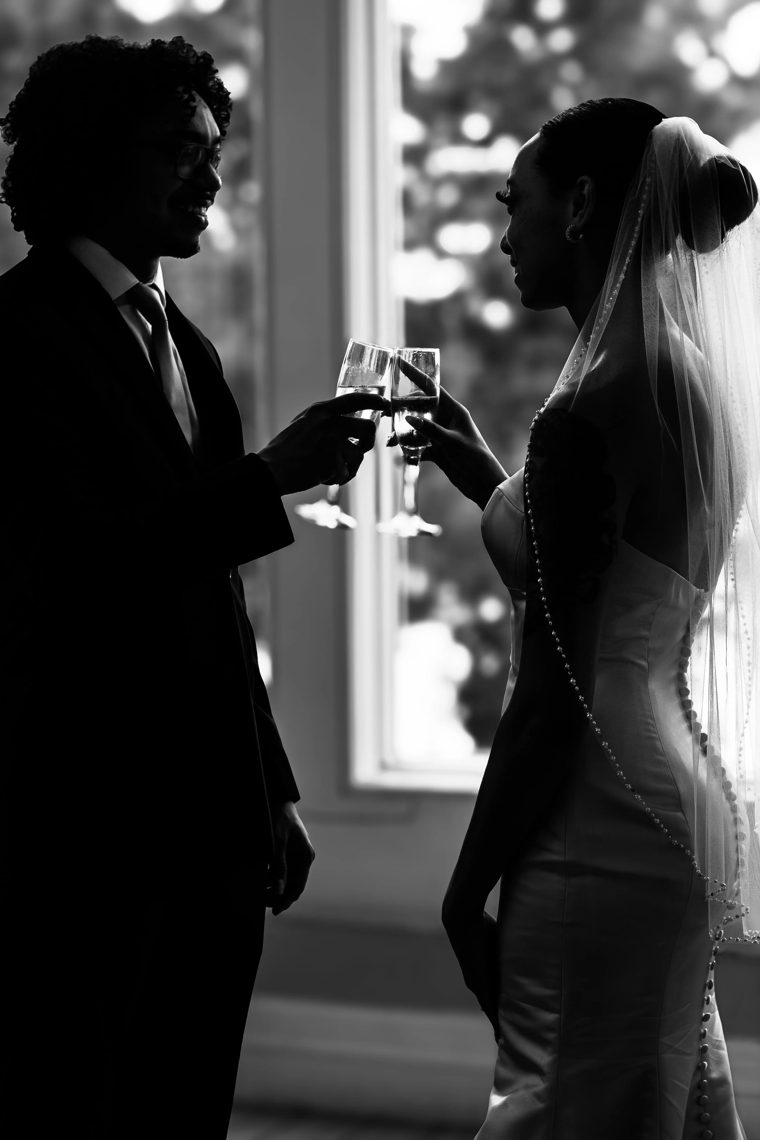 bride and groom with drinks