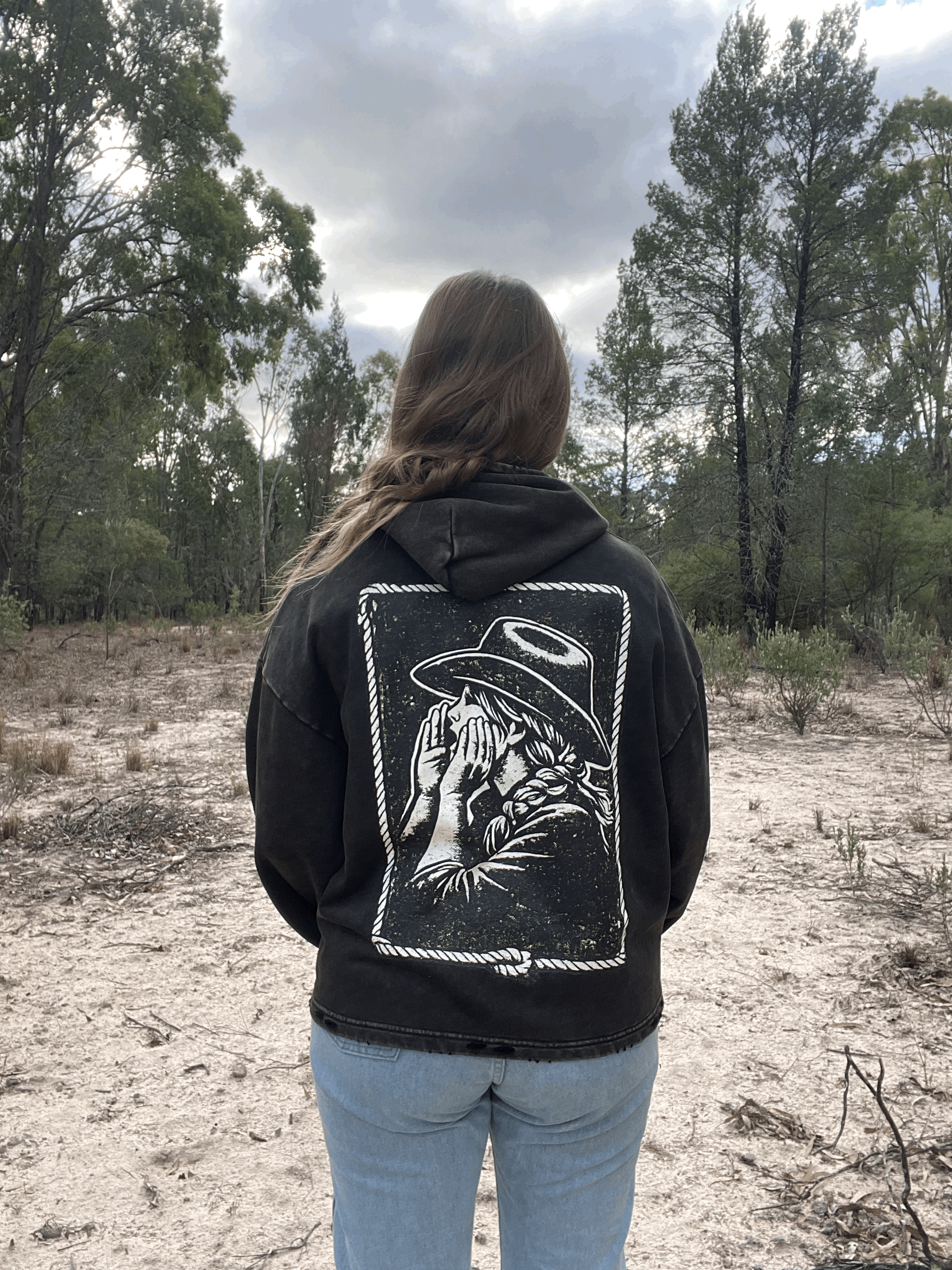 Vintage Cooee Washed Frayed-Hem Hoodie