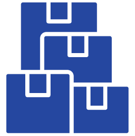 Three blue cardboard boxes stacked together.