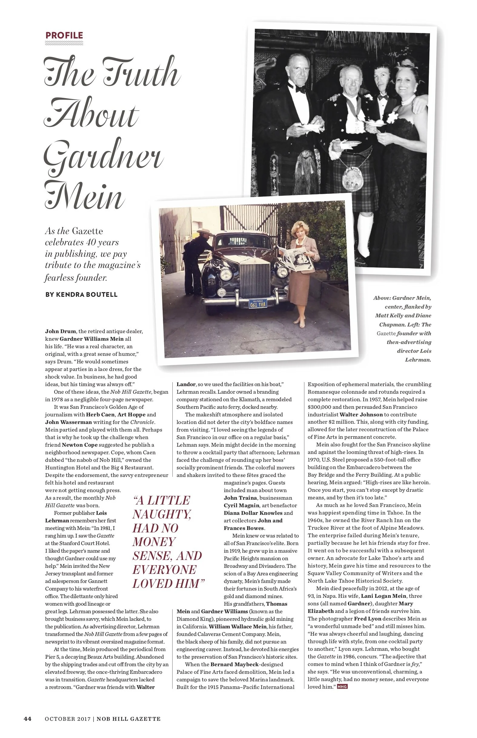 Nob Hill Gazette | Profile | Socialite Gardner Mein | Departments