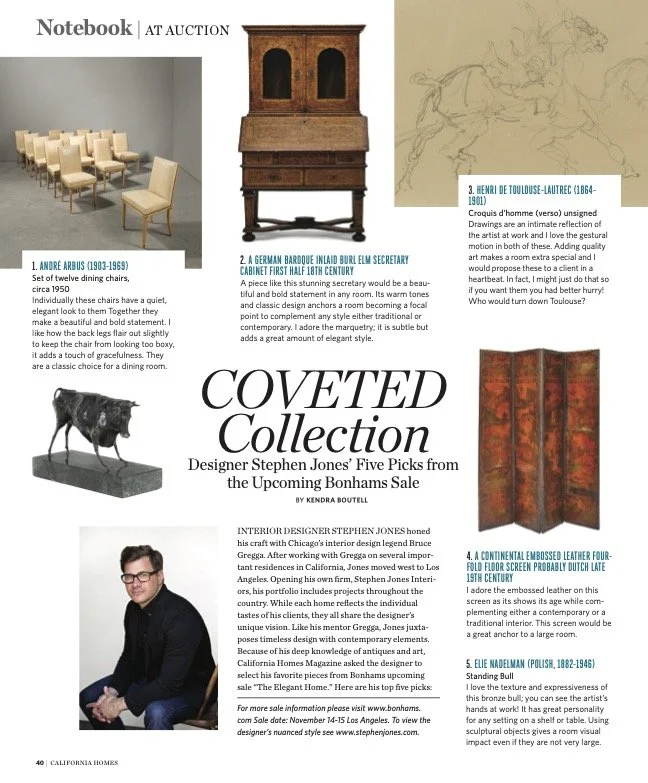 California Homes Magazine | Notebook | At Auction | Interior Designer Stephen Jones | Departments