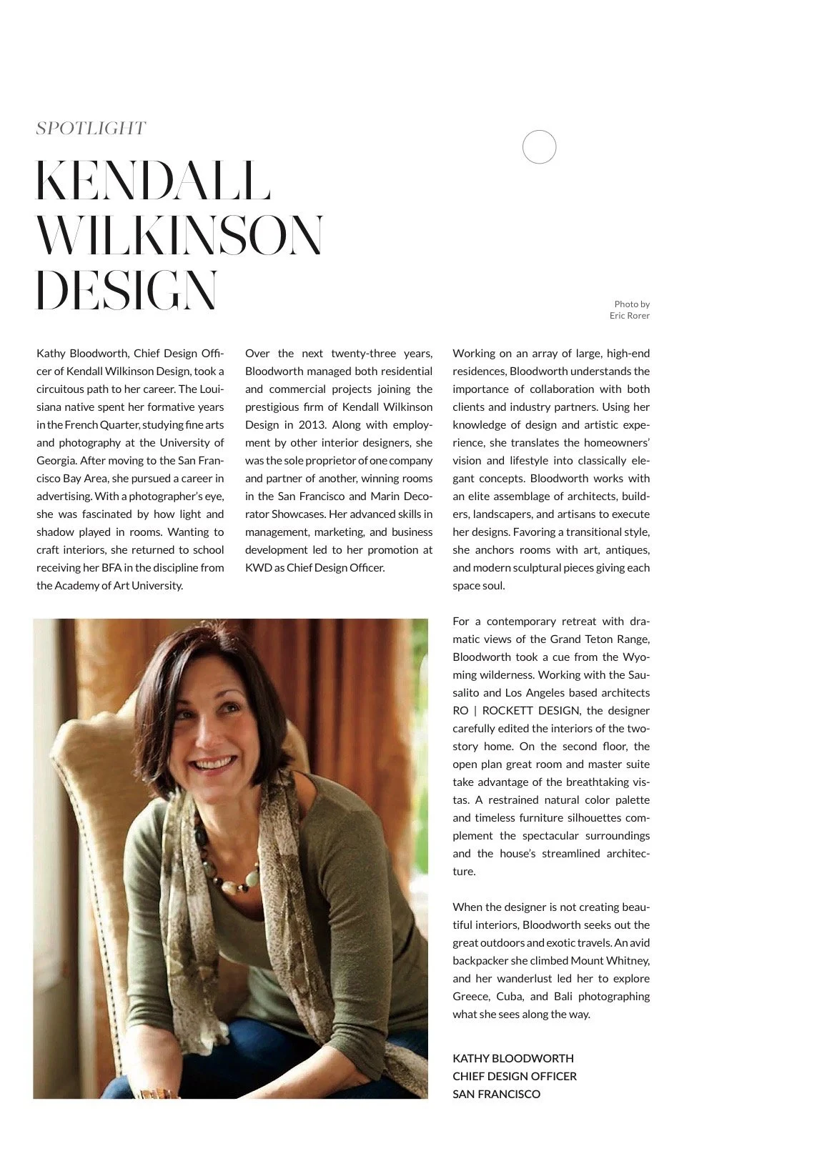 Capture Magazine | Spotlight | Kendall Wilkinson Design, Kathy Bloodworth, Chief Design Officer | Advertorial
