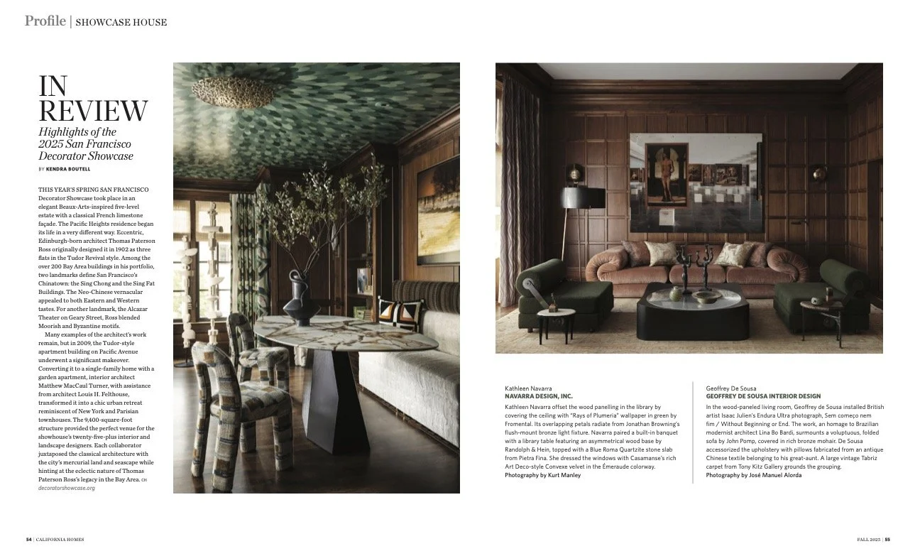 California Homes Magazine | 2025 San Francisco Decorator Showcase; Kathleen Navarra, Geoffrey De Sousa, Julie Rootes, Kelly Hohla | Kendra Boutell Writer