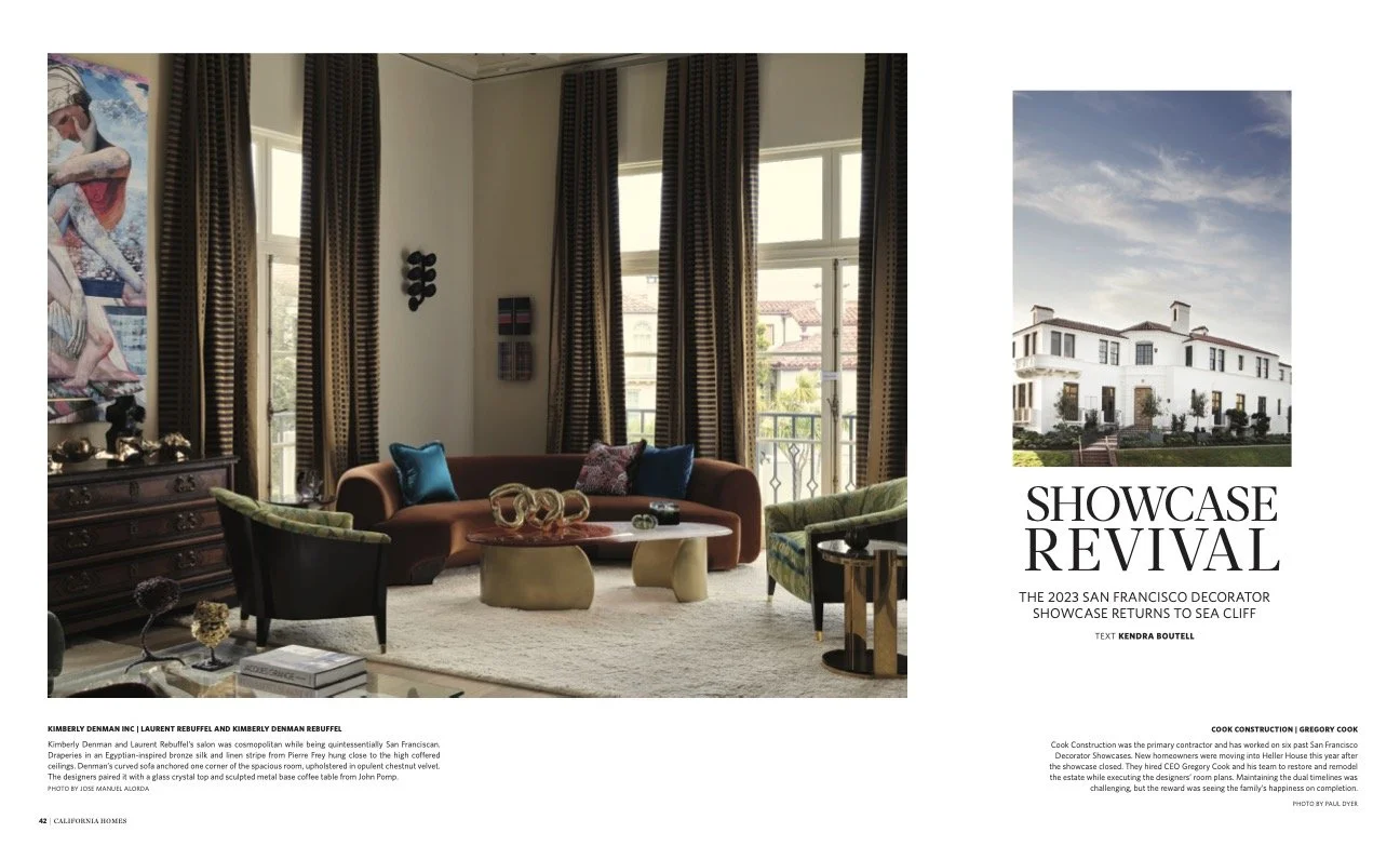 California Homes Magazine | 2023 San Francisco Decorator Showcase; Kimberly Denman Inc, Cook Construction, Lauren Berry Interior Design, Dina Bandman Interiors,  Chroma, De la Cruz Interior Design, Tineke Triggs Interiors, Miyuki Yamaguchi Design Stu