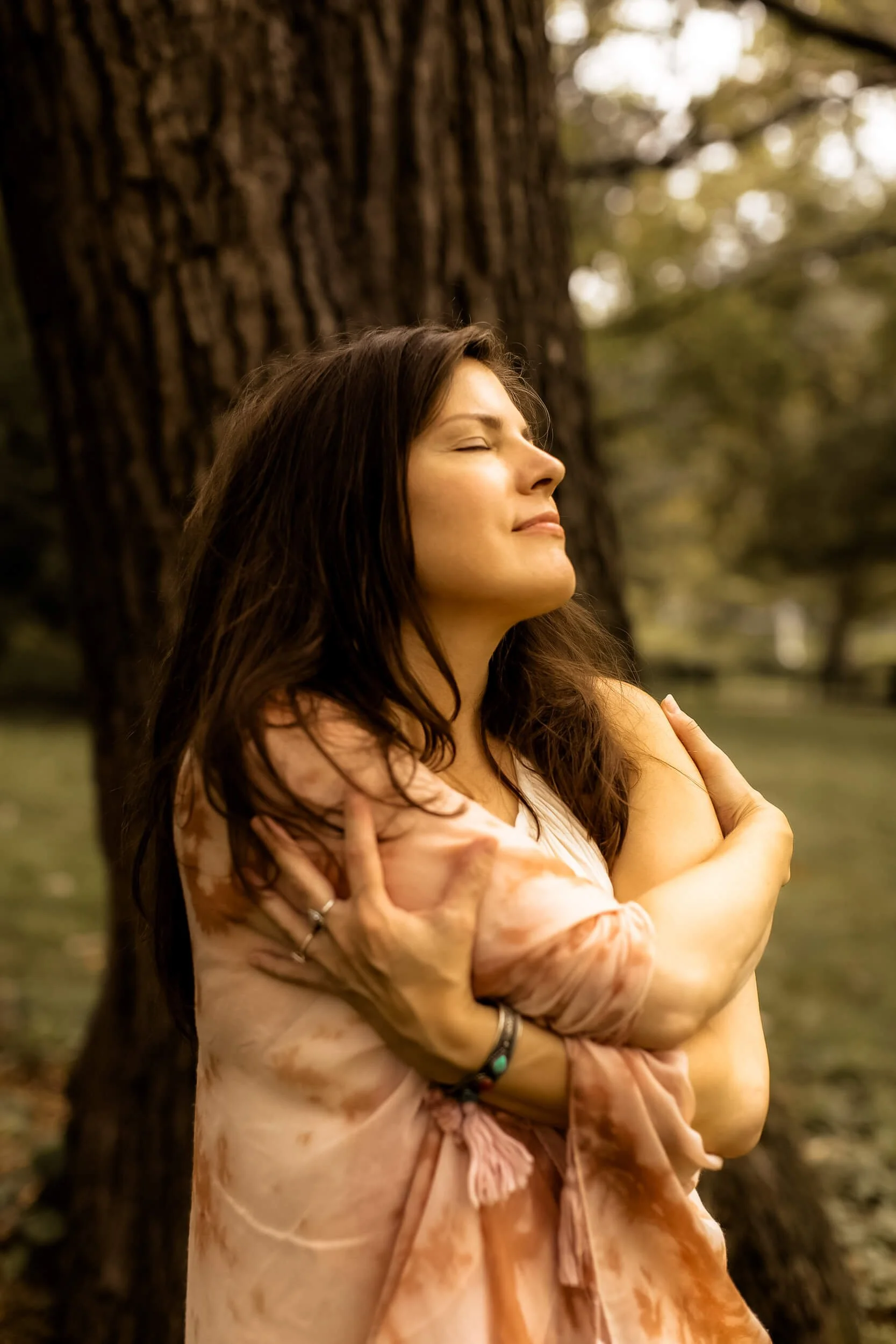 Kristi Amdahl hugging herself
