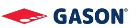 Gason logo with a red diamond shape and blue text.