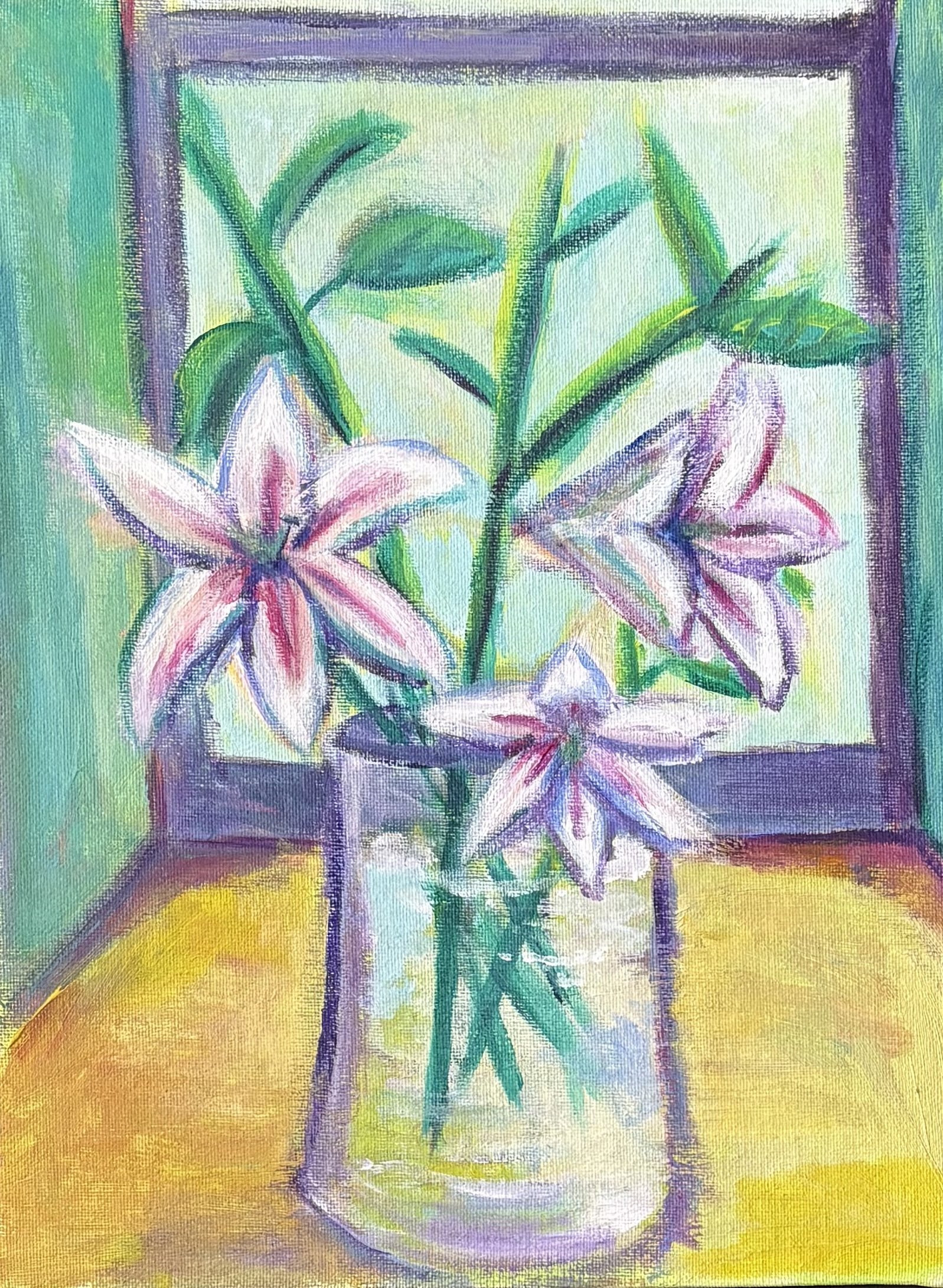 white flowers, acrylic on board (2024)