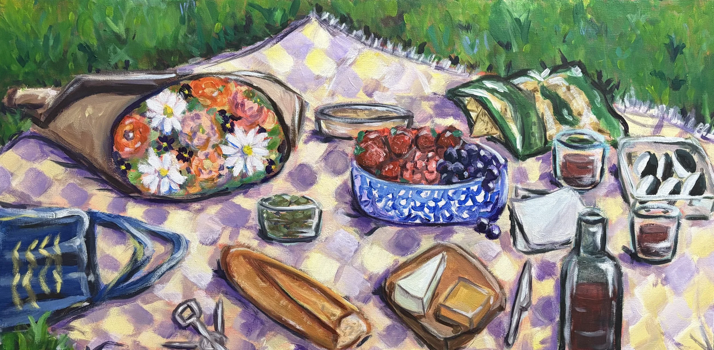 Picnic Date, acrylic on canvas 18"x36" (2026)