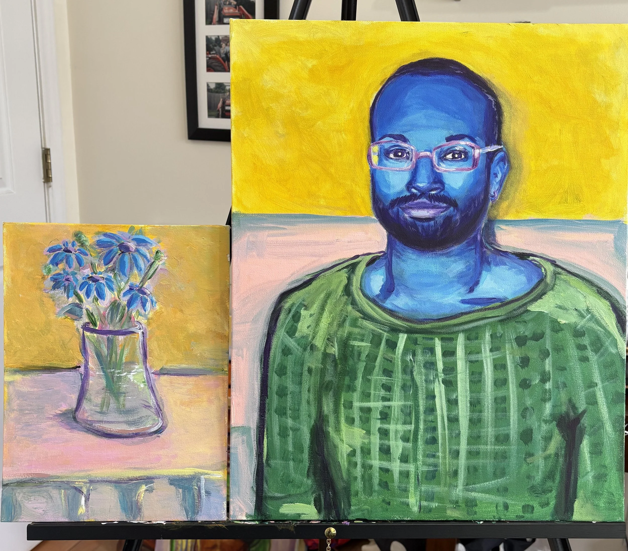 friend and flower, acrylic on board 9"x12", on canvas 16"x20" (2024,5)