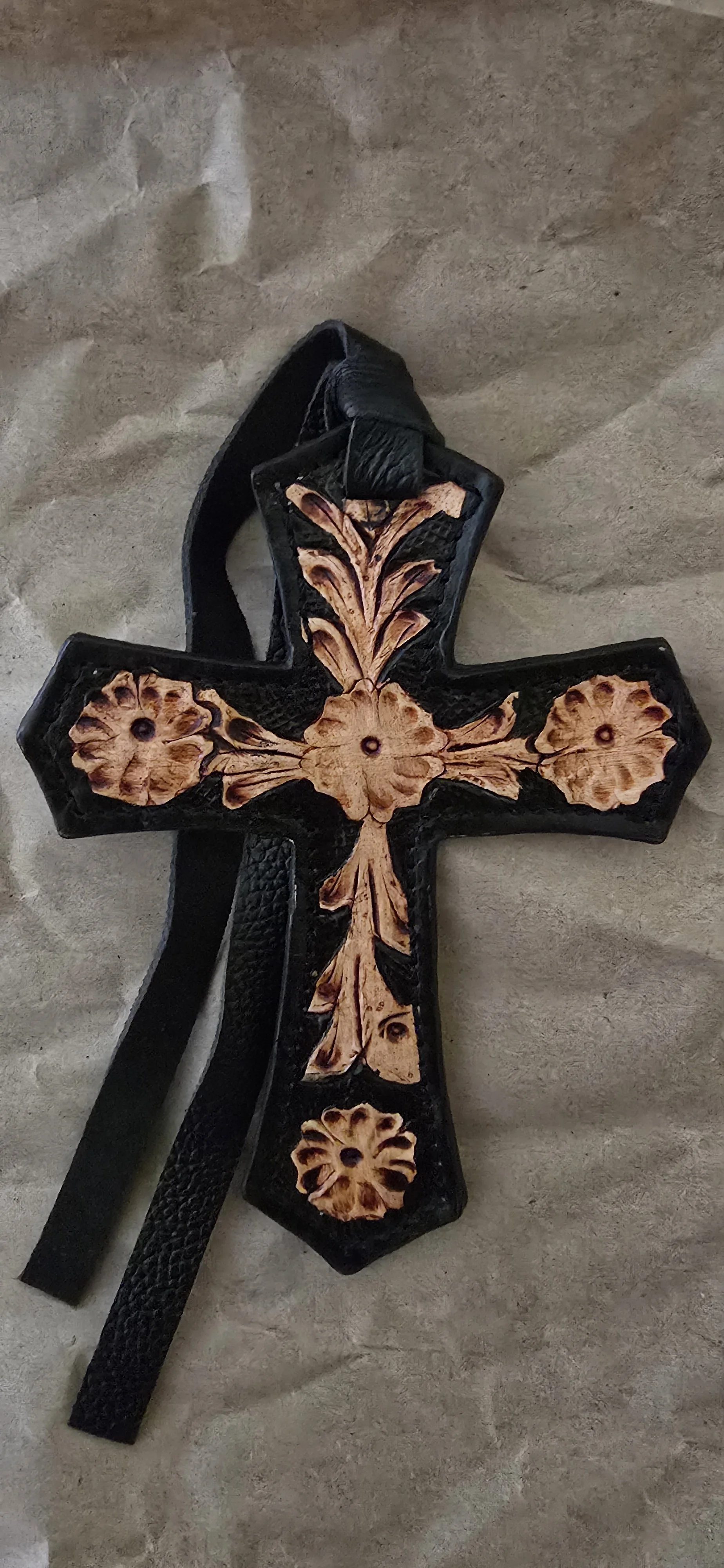 Leather Cross black floral