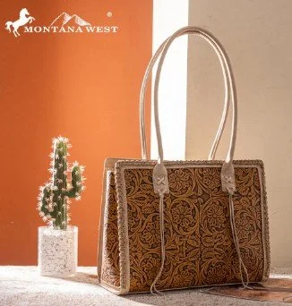 Montana West Tooled Concealed Carry Tote - Brown or Tan