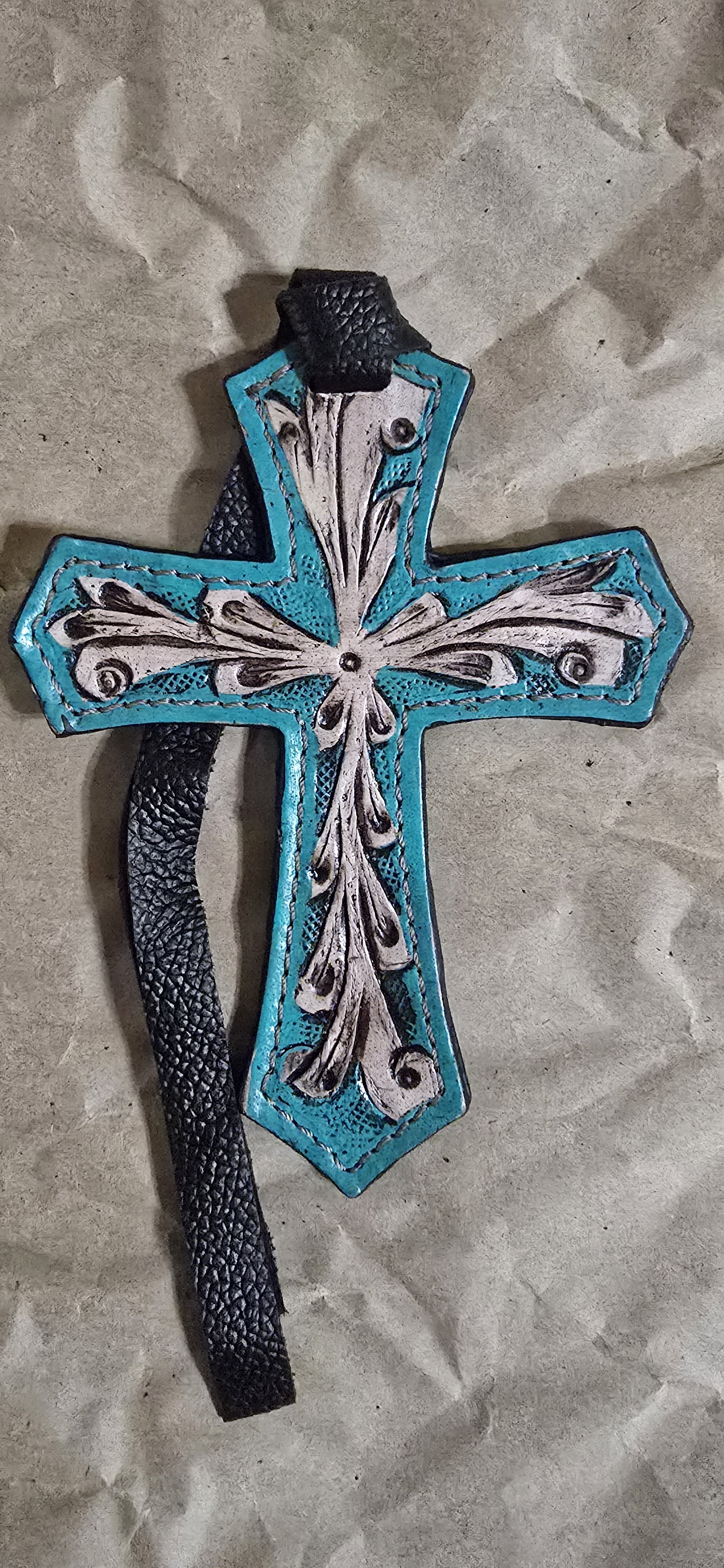 Leather Cross turquoise washout
