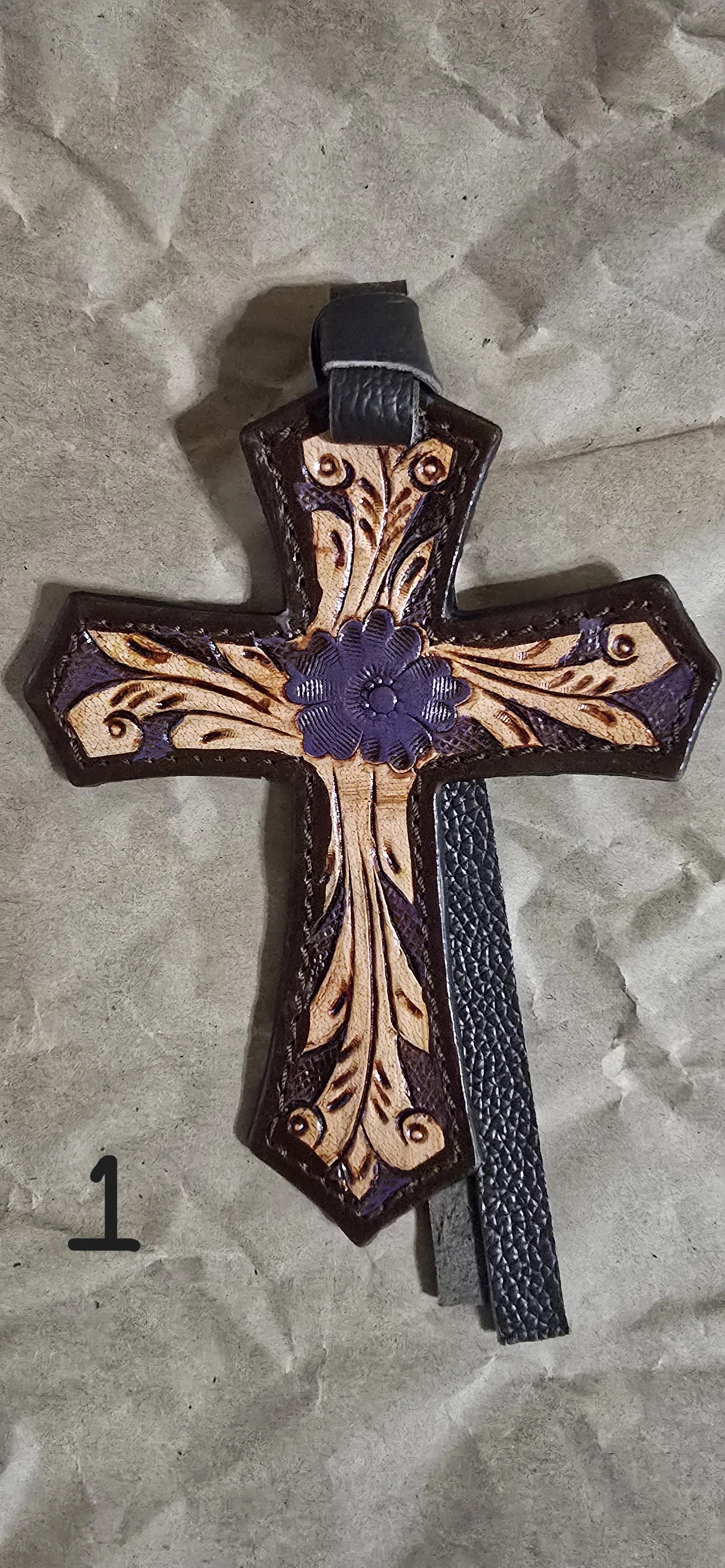 Leather Cross deep purple flower