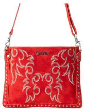 Texas Rose Western Embroidered Leather Bag in Scarlett Red